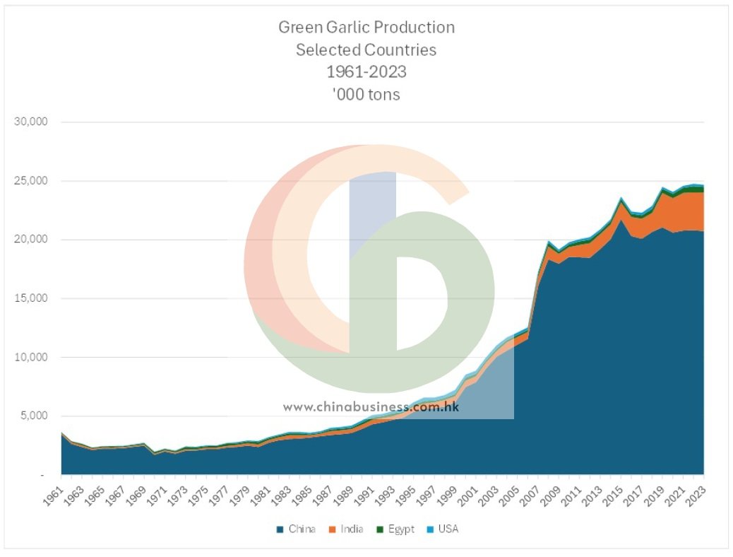 Green Garlic Production — China, India, USA, Egypt 1961–2023
